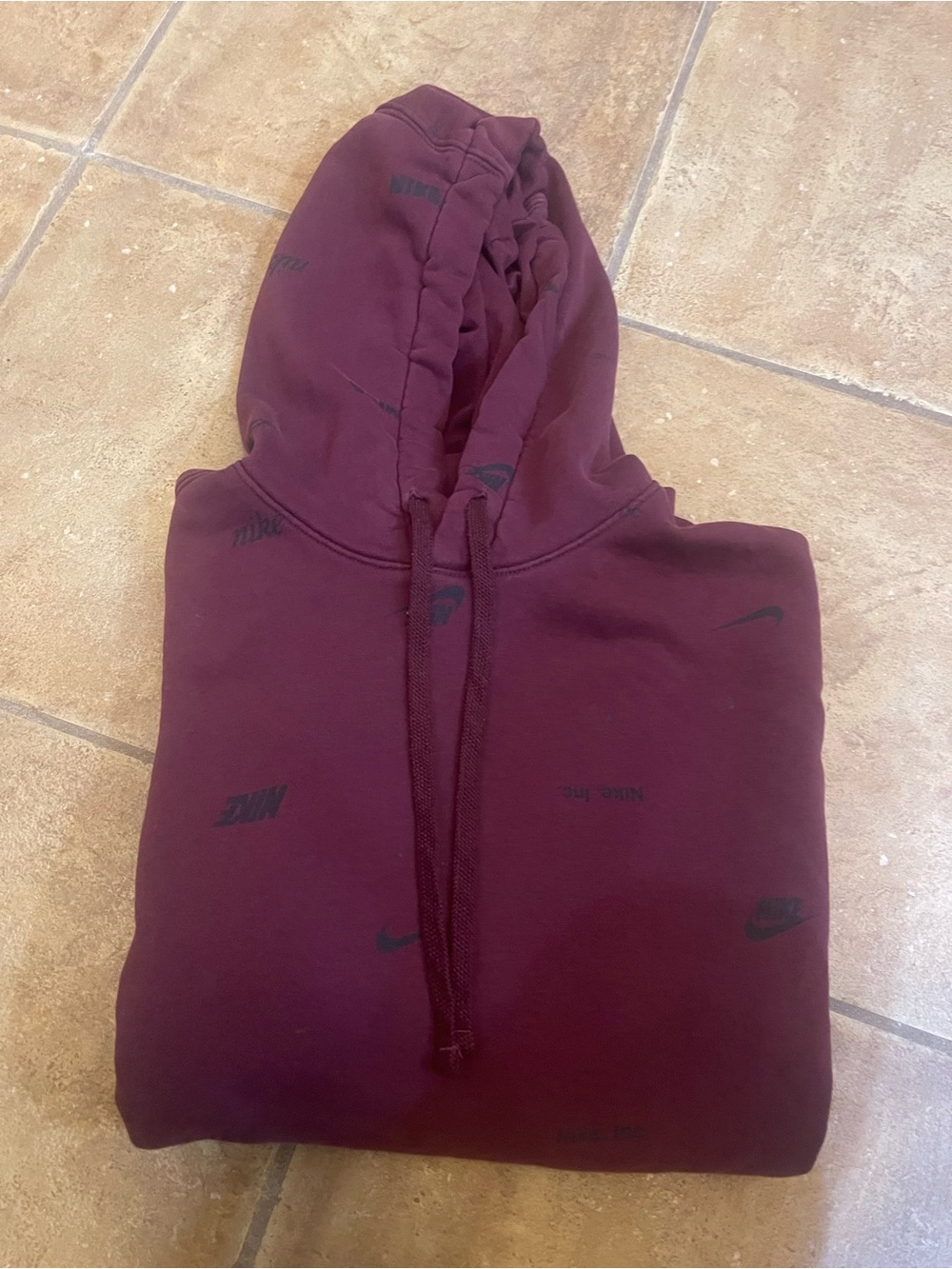 Nike Burgundy Hoodie with Subtle Black Swoosh Prints